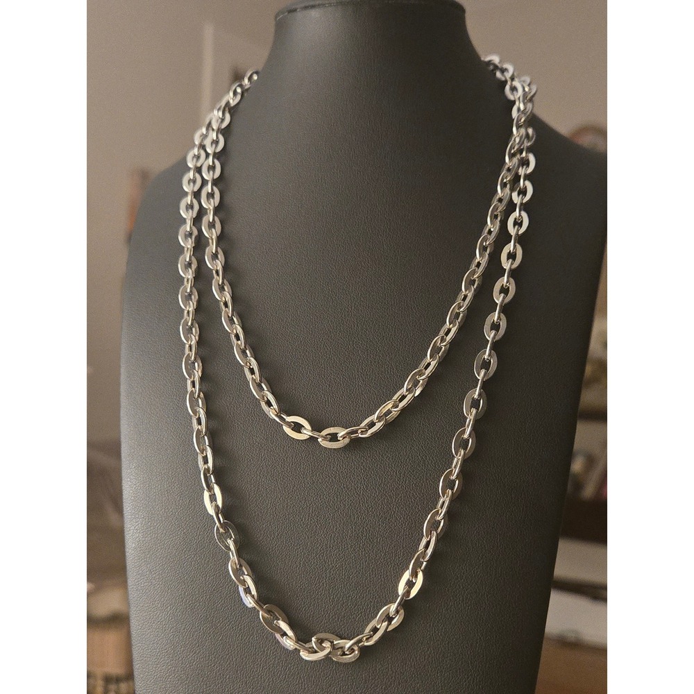 Long Silvertone Chain Necklace Vintage